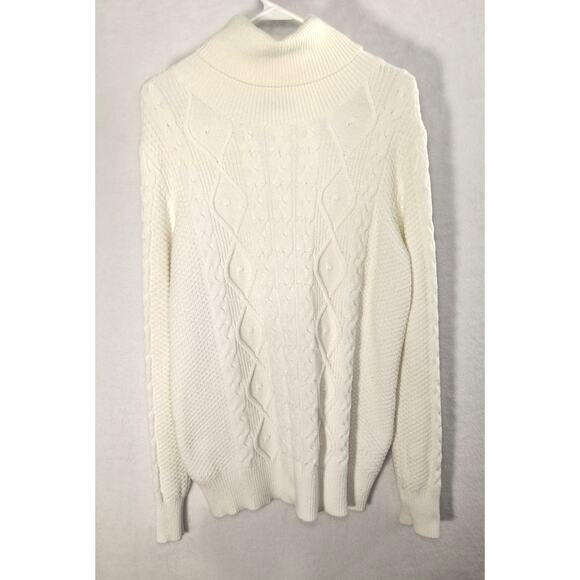 Pretty Guide Soft Cable Knit Sweater Women's Size L Cream Turtleneck Long Sleeve - Picture 5 of 12